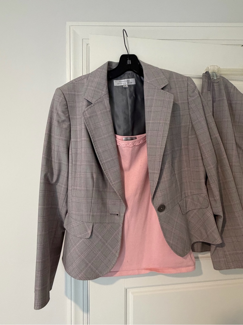 Tahari Taupe Plaid Pleated-Hem Pencil Skirt Set - Picture 3 of 8